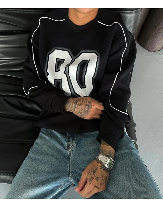 80 Şardonlu Unisex Sweatshirt-Siyah
