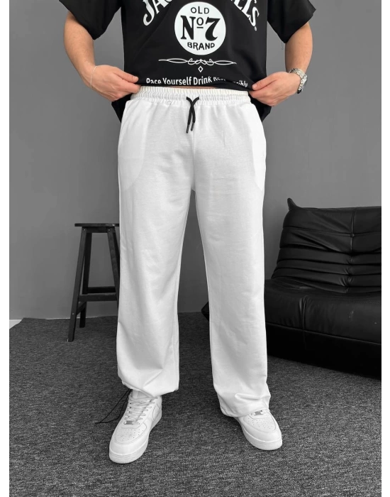 Basic Paça Lastik Baggy Unisex Eşofman - Beyaz