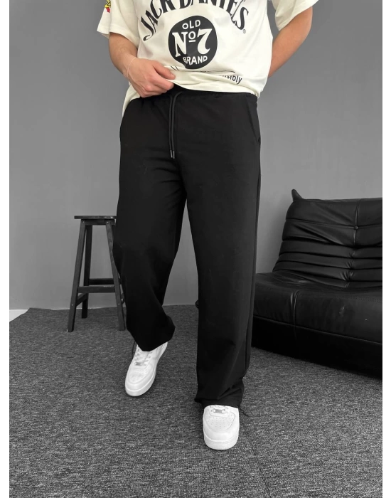 Basic Paça Lastik Baggy Unisex Eşofman - Siyah