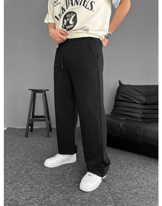 Basic Paça Lastik Baggy Unisex Eşofman - Siyah