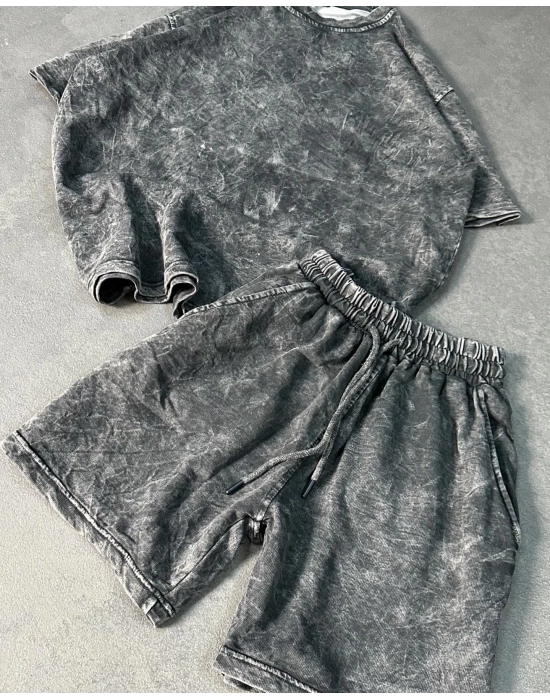 Basic Yıkamalı Unisex Şortlu Takım