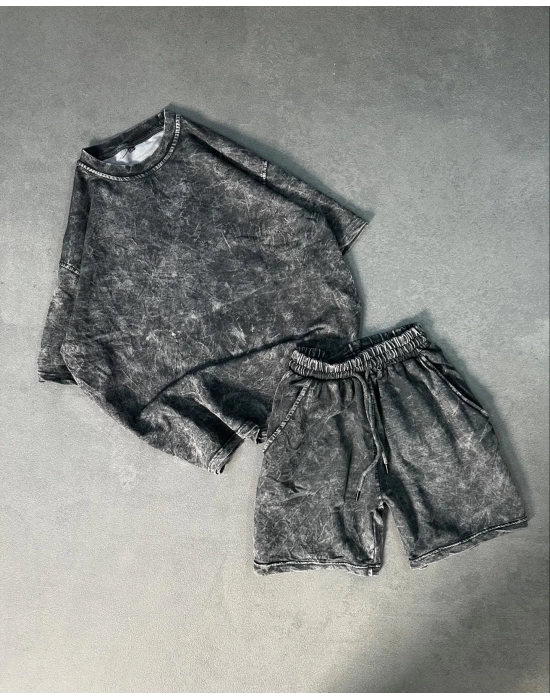Basic Yıkamalı Unisex Şortlu Takım