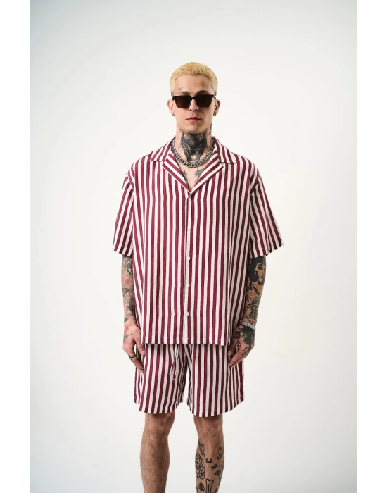 Çizgili Gömlekli Unisex Şortlu Takım