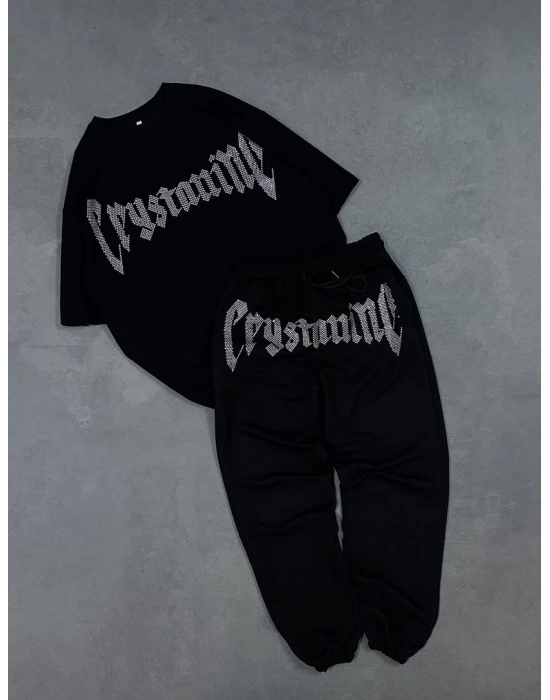 CRY Taşlı Unisex Eşofman Takımı- Siyah