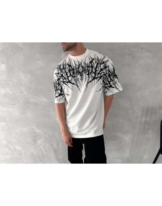 Grey Art Oversize Unisex Tshirt - Beyaz