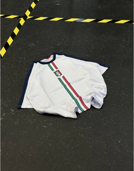 İTL Çift Şerit Unisex Oversize Tshirt - Beyaz