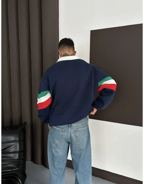 ITL Kol Parçalı Unisex Sweatshirt-Mavi