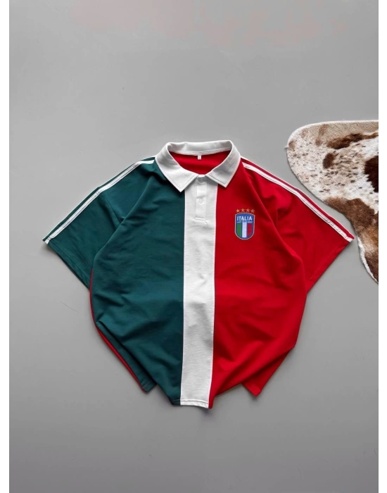 İTL Şerit Detay Polo Yaka Unisex Tshirt