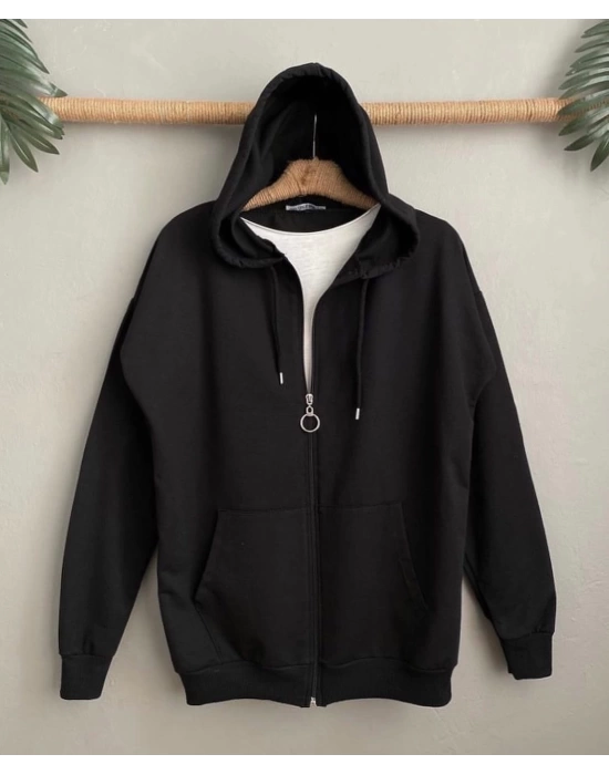 Kapüşonlu Unisex Basic Hırka