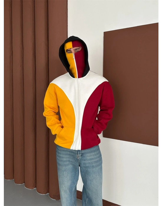 Maskeli Taraftar Şardonlu Hoodie-Sarı Kırmızı