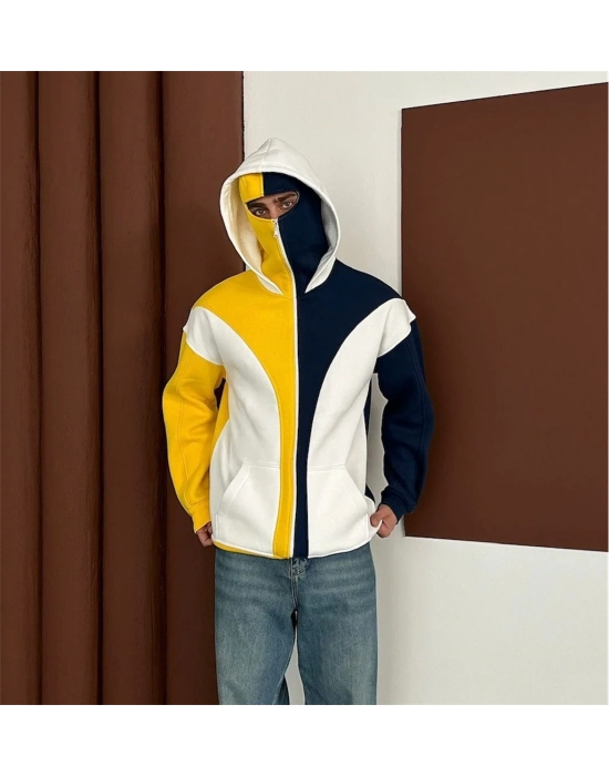 Maskeli Taraftar Şardonlu Hoodie-Sarı Lacivert