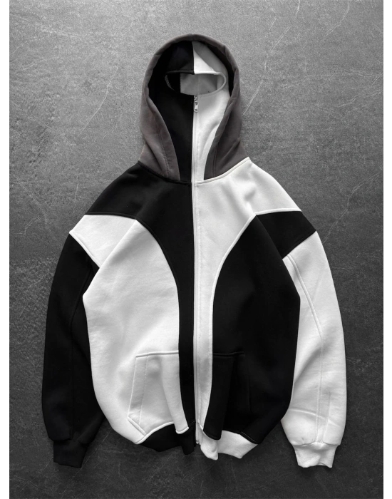 Maskeli Taraftar Şardonlu Hoodie-Siyah Beyaz