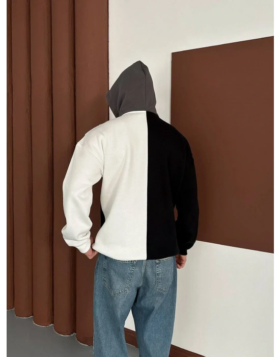 Maskeli Taraftar Şardonlu Hoodie-Siyah Beyaz