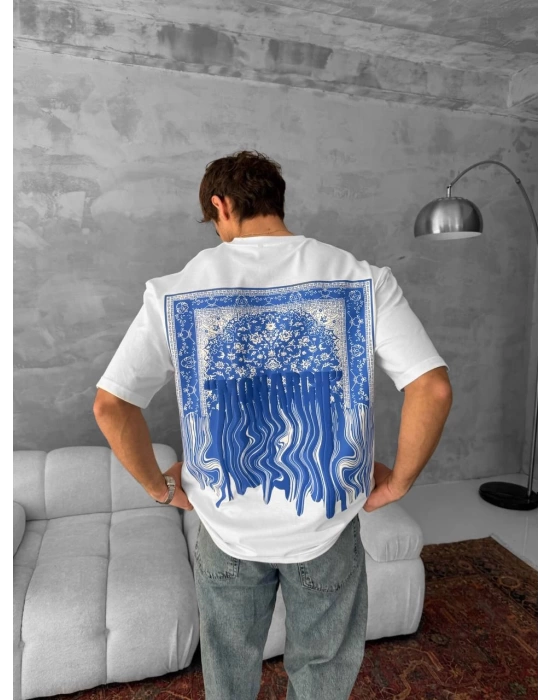 MNRC Sırt Baskı Unisex Tshirt - Mavi