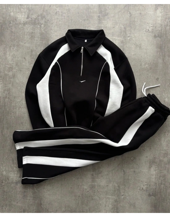 NK Yarım Fermuar Şardonlu Eşofman Takımı-Siyah