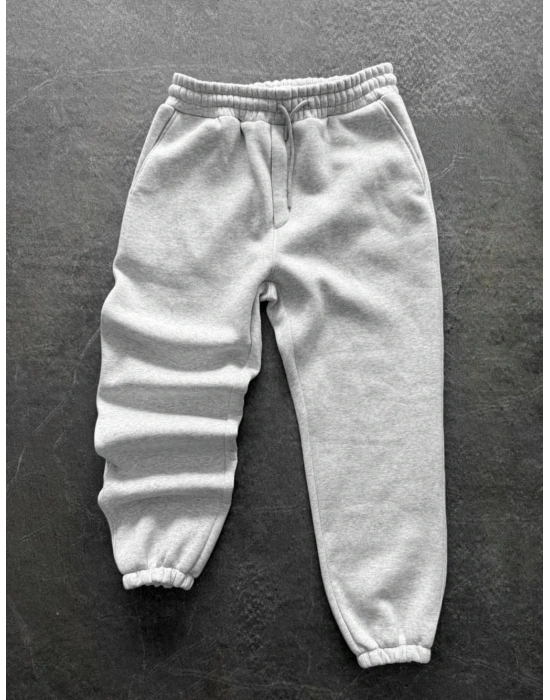 Paça Lastik Şardonlu Unisex Eşofman-Gri