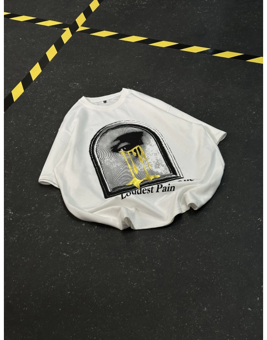 Pain Oversize Unisex Tshirt - Beyaz