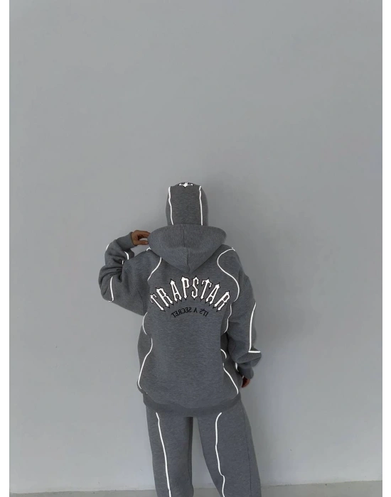 Reflektörlü Maskeli Unisex Eşofman Takımı-Gri