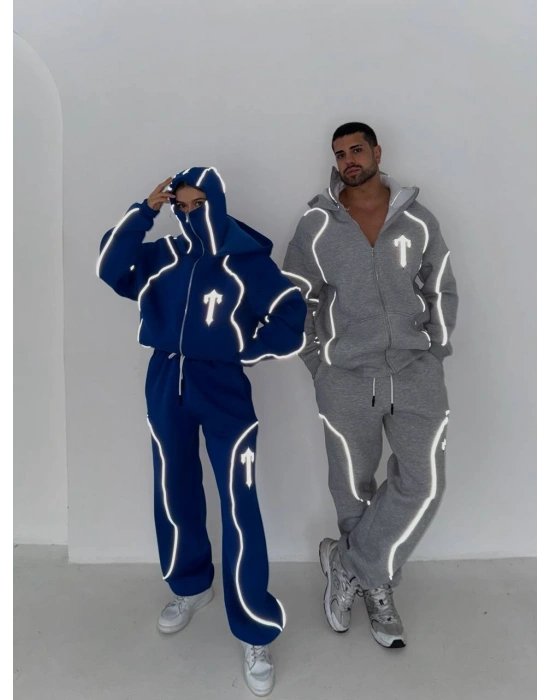 Reflektörlü Maskeli Unisex Eşofman Takımı-Gri