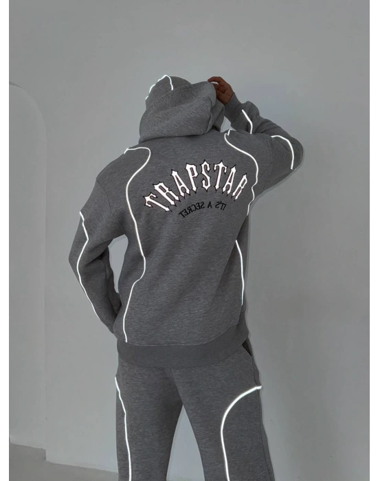 Reflektörlü Maskeli Unisex Eşofman Takımı-Gri