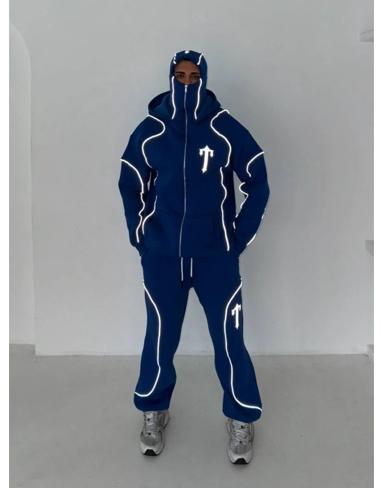 Reflektörlü Maskeli Unisex Eşofman Takımı-Lacivert