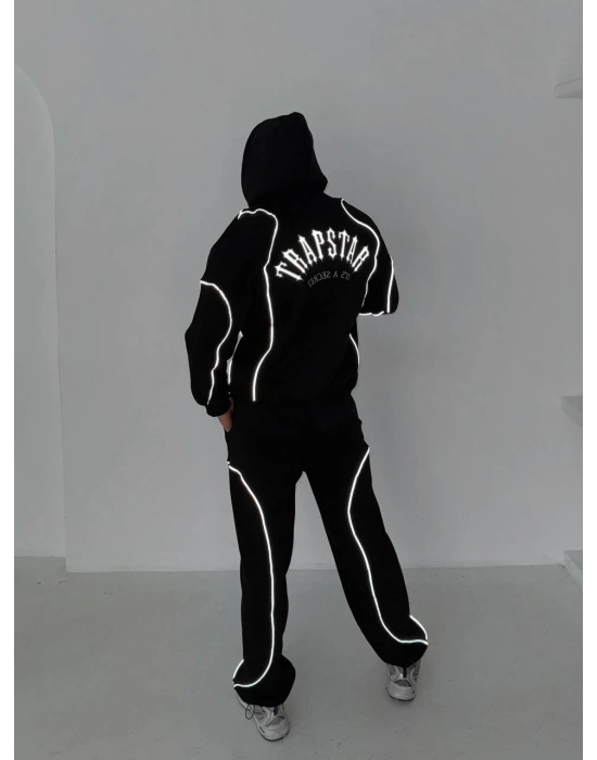 Reflektörlü Maskeli Unisex Eşofman Takımı-Siyah