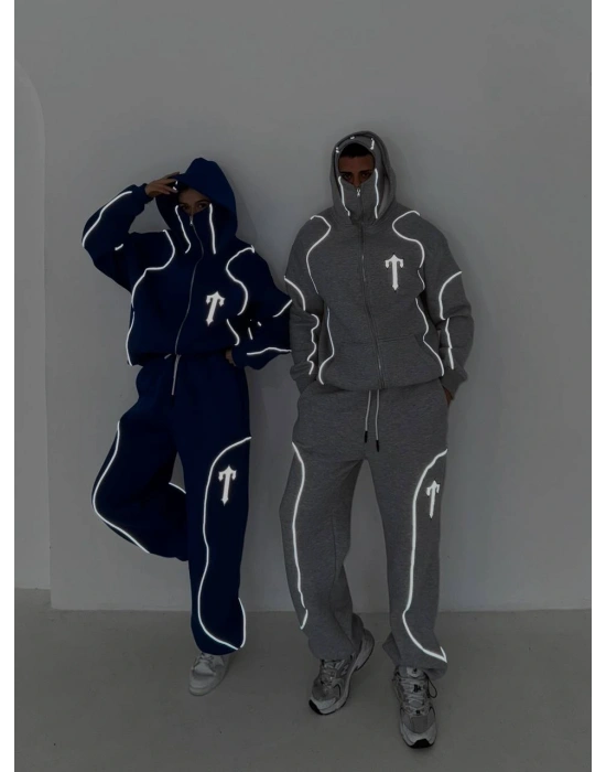 Reflektörlü Maskeli Unisex Eşofman Takımı-Siyah