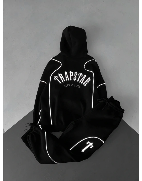 Reflektörlü Maskeli Unisex Eşofman Takımı-Siyah