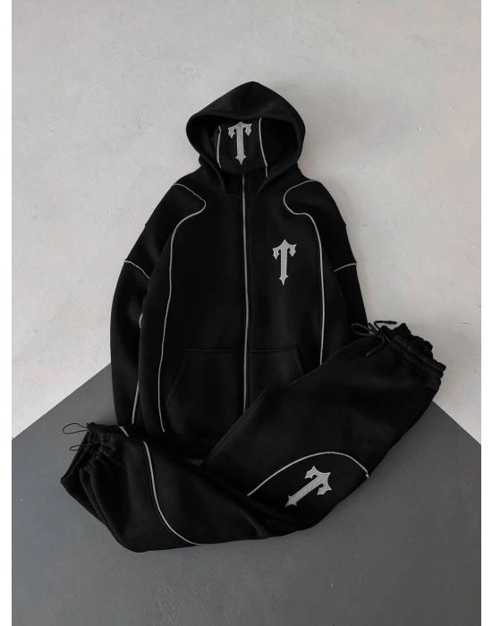 Reflektörlü Maskeli Unisex Eşofman Takımı-Siyah