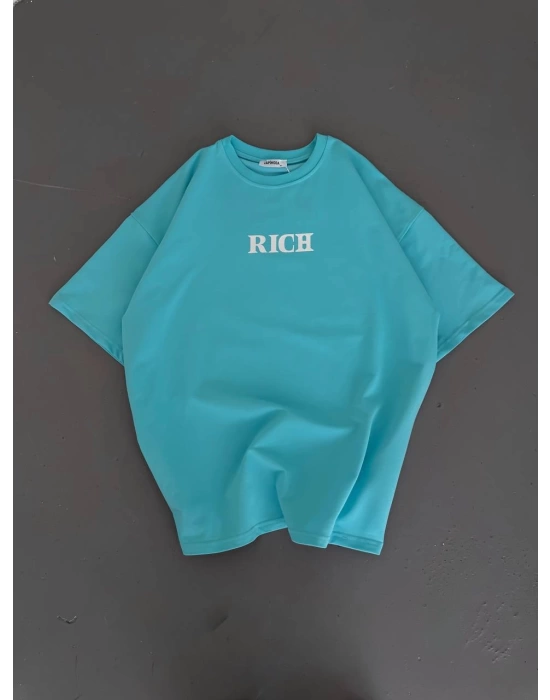 Rich Sırt Baskılı Unisex Tshirt - Mavi