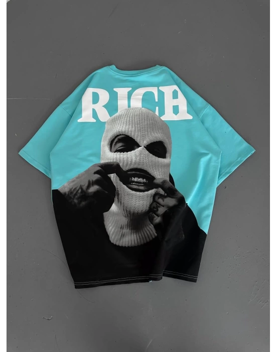 Rich Sırt Baskılı Unisex Tshirt - Mavi