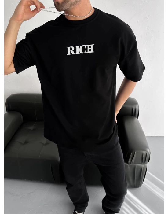 Rich Sırt Baskılı Unisex Tshirt - Siyah