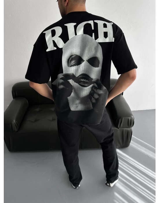 Rich Sırt Baskılı Unisex Tshirt - Siyah