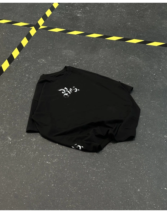 Ros Baskılı Unisex Oversize Tshirt - Siyah