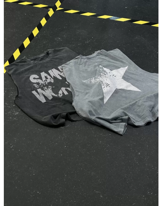 Sıfır Kol Star Oversize Tshirt - Antrasit