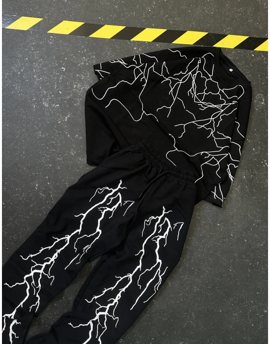 Şimşek Desen Unisex Eşofman Takımı - Siyah