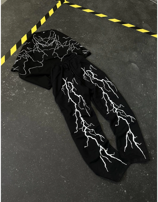 Şimşek Desen Unisex Eşofman Takımı - Siyah