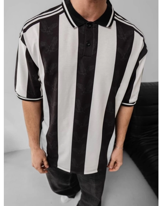 Taraftar Unisex Polo Yaka Tshirt - Siyah Beyaz