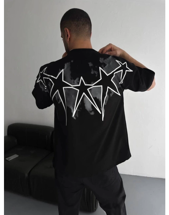 Taş İşleme Star Oversize Unisex Tshirt - Siyah