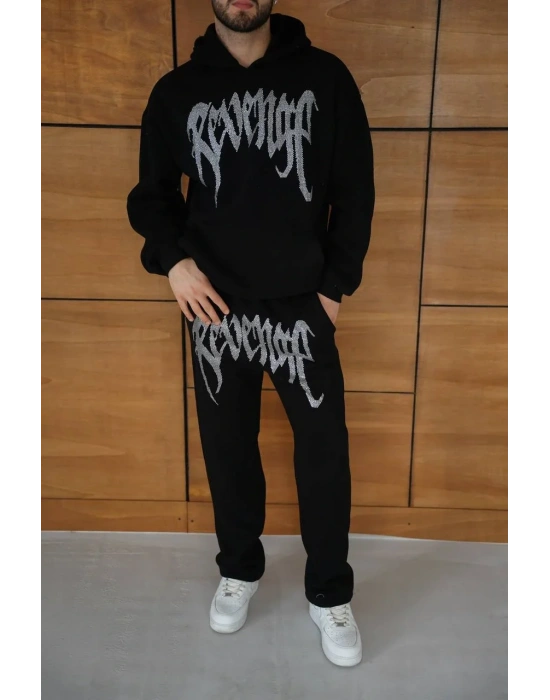 Taşlı Kapüşonlu Unisex Eşofman Takımı