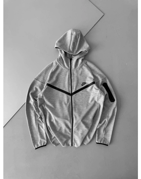 Tech Kapüşonlu Unisex Hırka-Gri