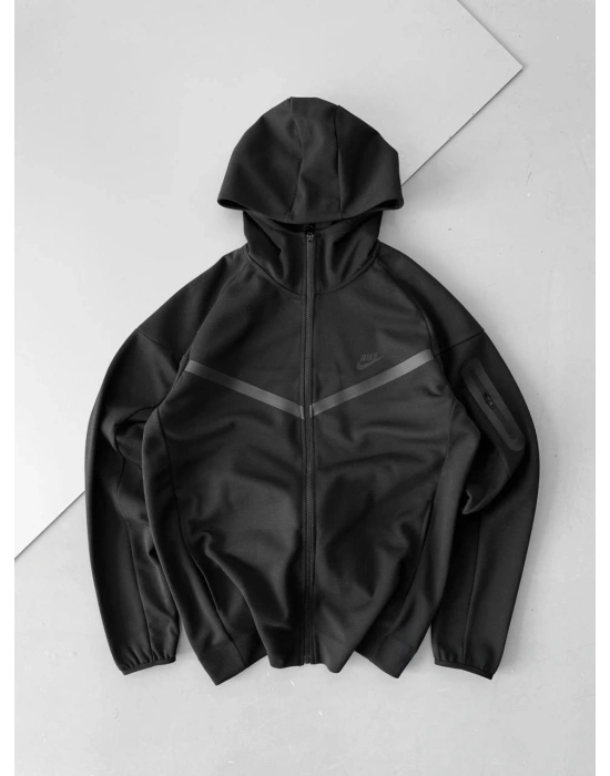 Tech Kapüşonlu Unisex Hırka-Siyah