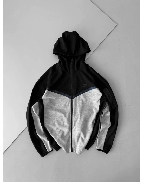 Tech Kapüşonlu Unisex Hırka-Siyah Gri