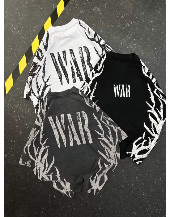 War Baskılı Oversize Unisex Tshirt - Beyaz