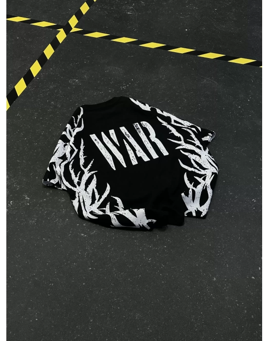 War Baskılı Oversize Unisex Tshirt - Siyah