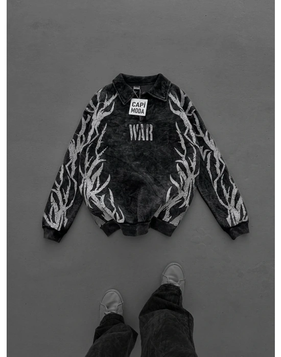 War Yıkamalı Şardonlu Unisex Sweatshirt
