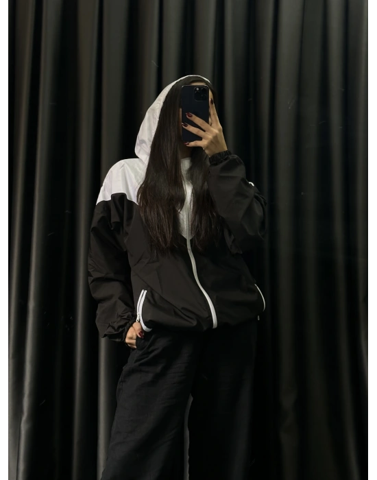 Wooyoung Kapüşonlu Oversize Paraşüt Ceket-Siyah