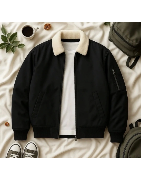 Yaka Kürk Detay Unisex Bomber Ceket