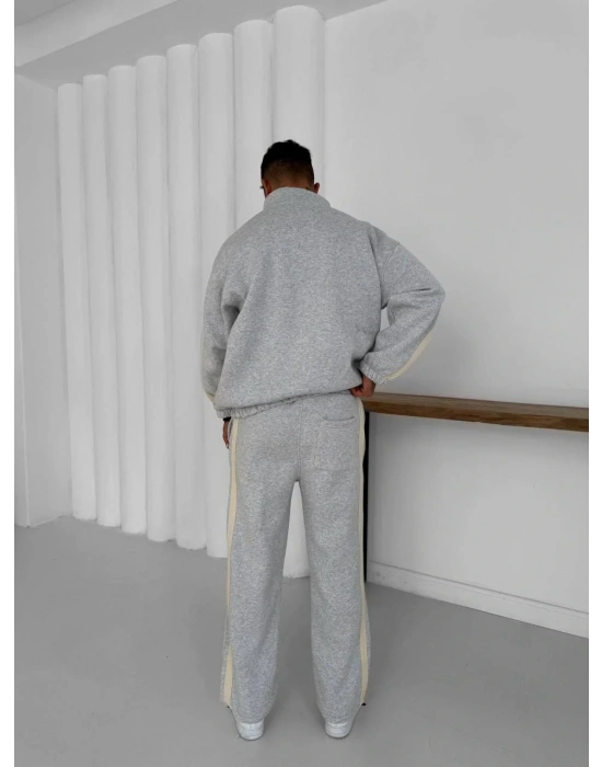 Yan Şeritll Şardonlu Unisex Eşofman Takımı-Gri