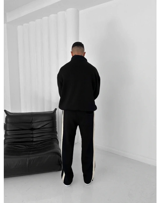 Yan Şeritll Şardonlu Unisex Eşofman Takımı-Siyah